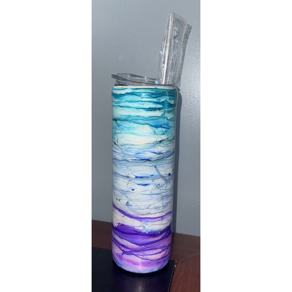 Handmade Ocean Marble 20oz Resin Tumbler w/ Lid & Straw